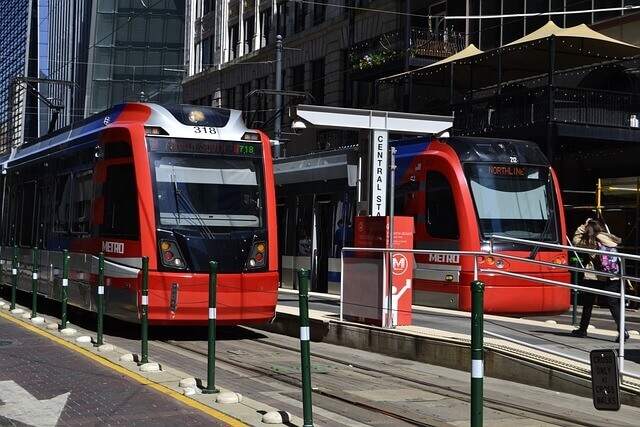 Two trains in Houston Metro Station